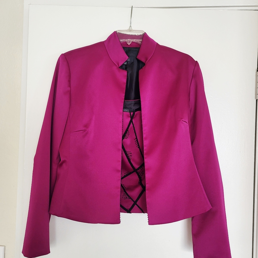 Dressbarn Elegant Magenta Jacket   and Camesole Set Women's 8 Pink Black Beaded